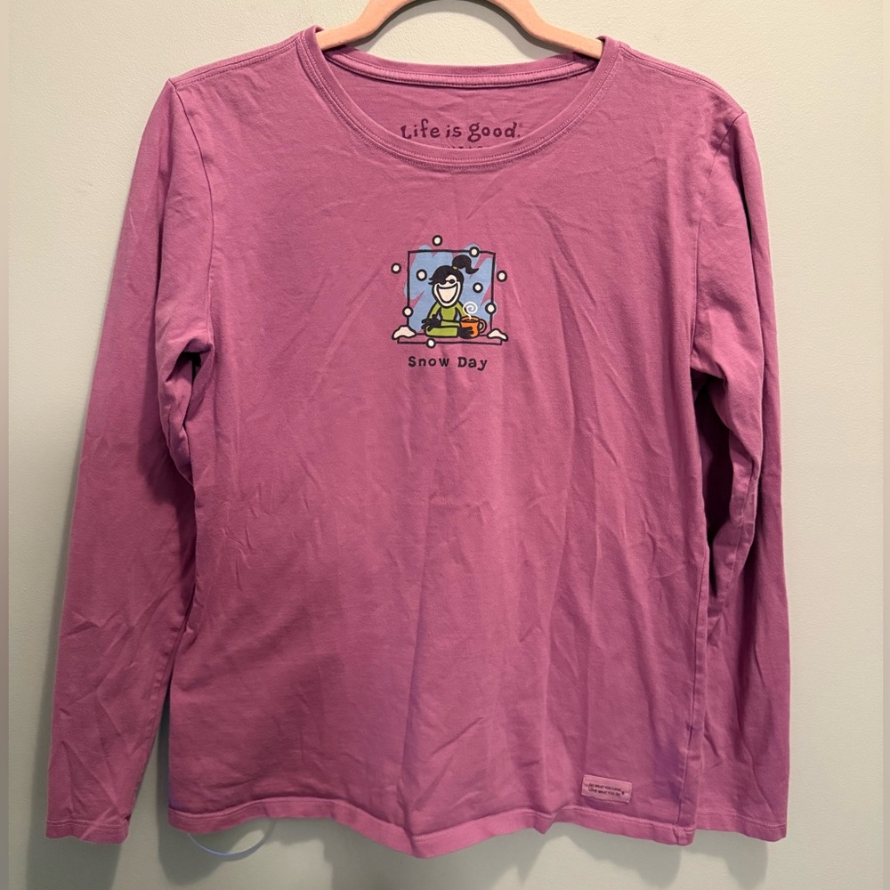 Life Is Good Vintage Women’s Snow Day Purple Long Sleeve Tee Medium
